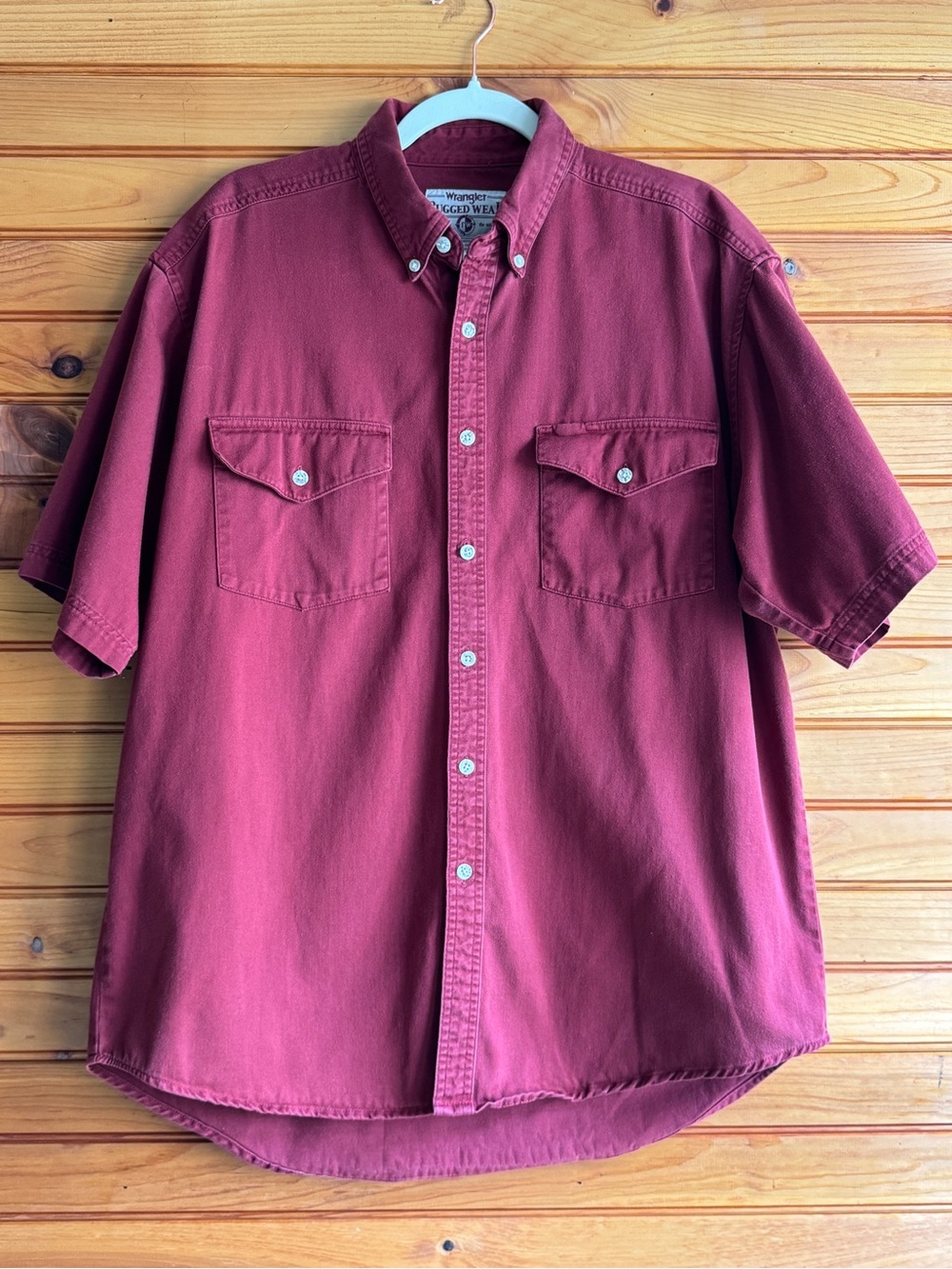 Wrangler Rugged Wear Vintage Shirt L Burgundy Oversized Western 90s Workwear